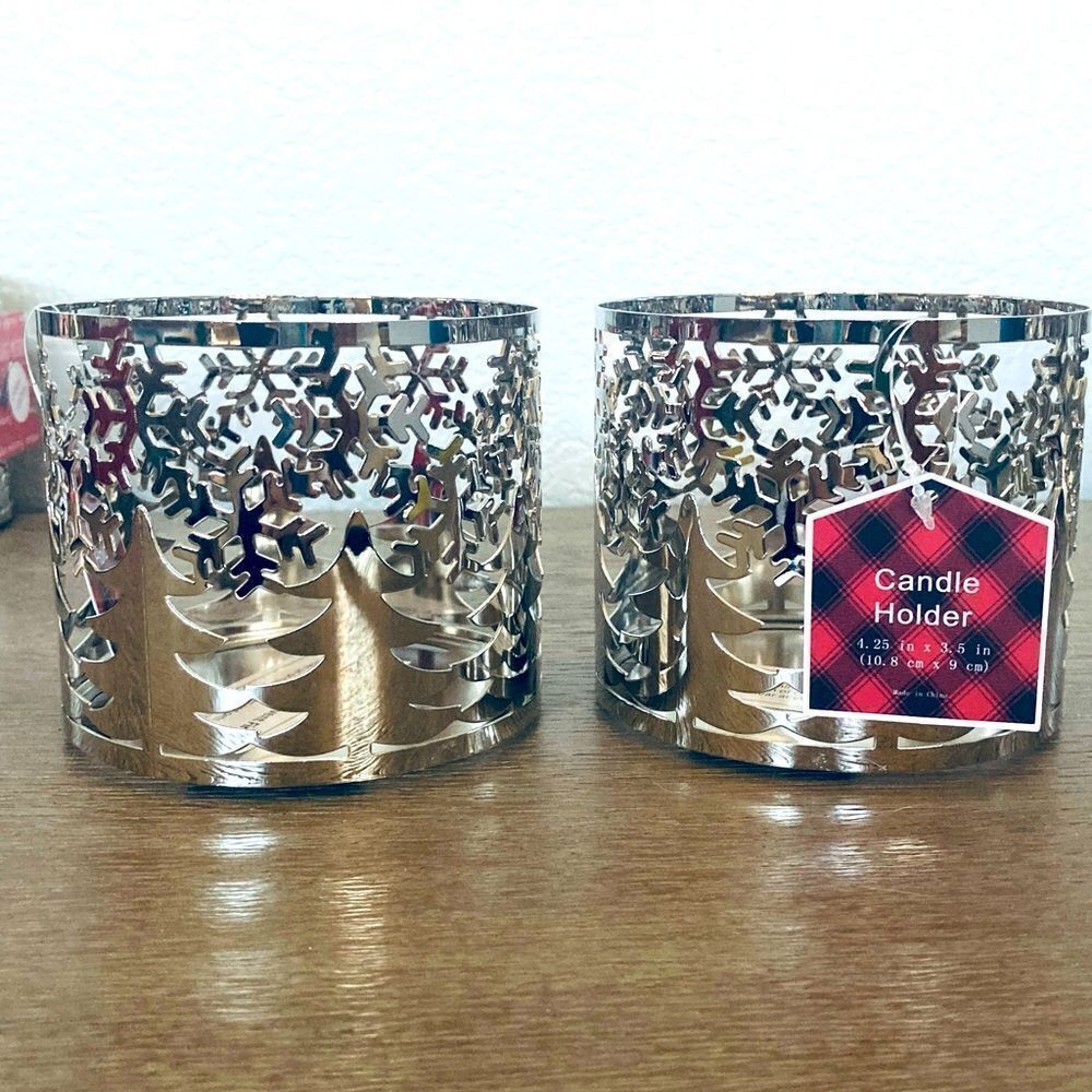 Silver Christmas Tree Snowflakes Candle Holder Sleeves Set